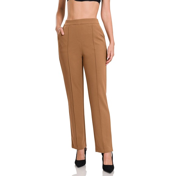 ZENANA WOMEN'S STRETCH PULL-ON SCUBA CREPE DRESS PANTS BLACK - Picture 2 of 6